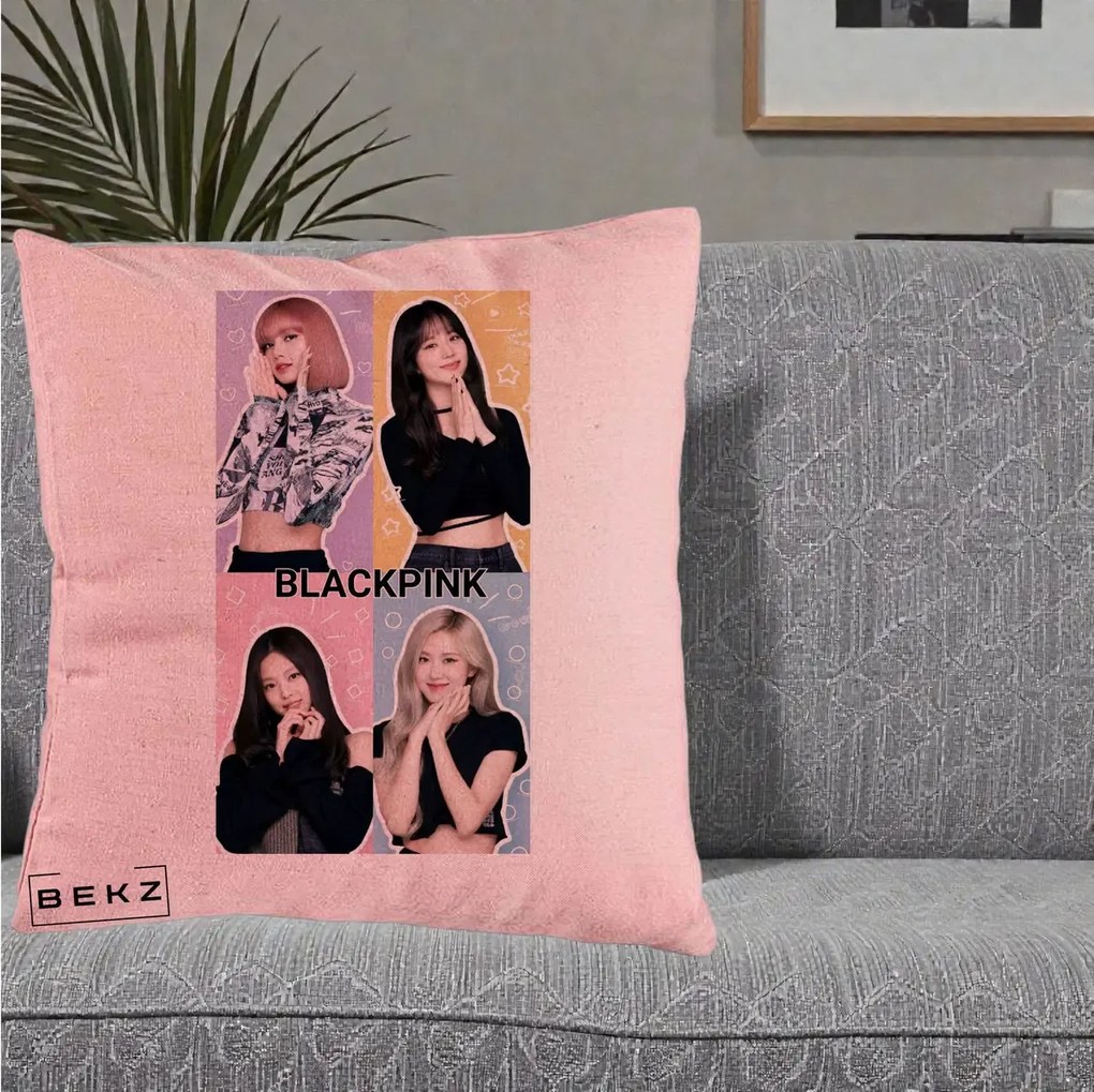 Perna Personalizata K-pop BLACKPINK Negru, 40x40 cm, Roz, Husa Detasabila, Perna Inclusa, BEKZ®