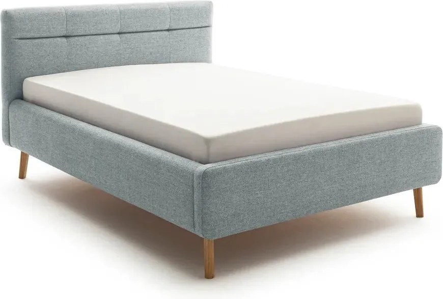 Pat matrimonial albastru prăfuit tapițat cu spațiu de depozitare cu somieră 140x200 cm Lotte – Meise Möbel