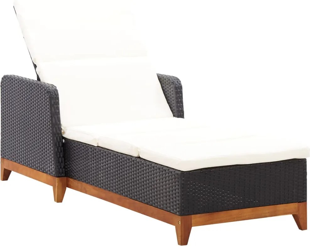 vidaXL Șezlong, negru, poliratan și lemn masiv de acacia