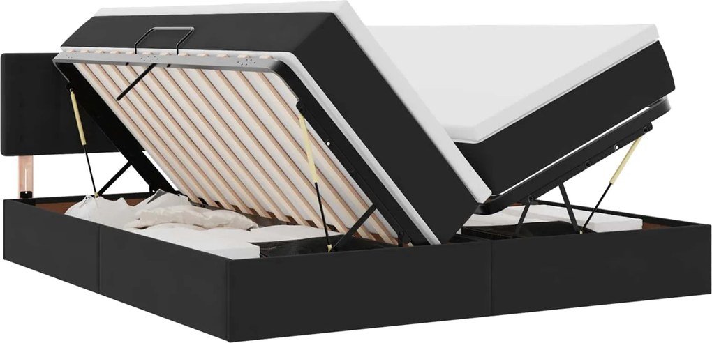 vidaXL Pat cu storage cu saltea cu headboard Negru 90 x 200 cm