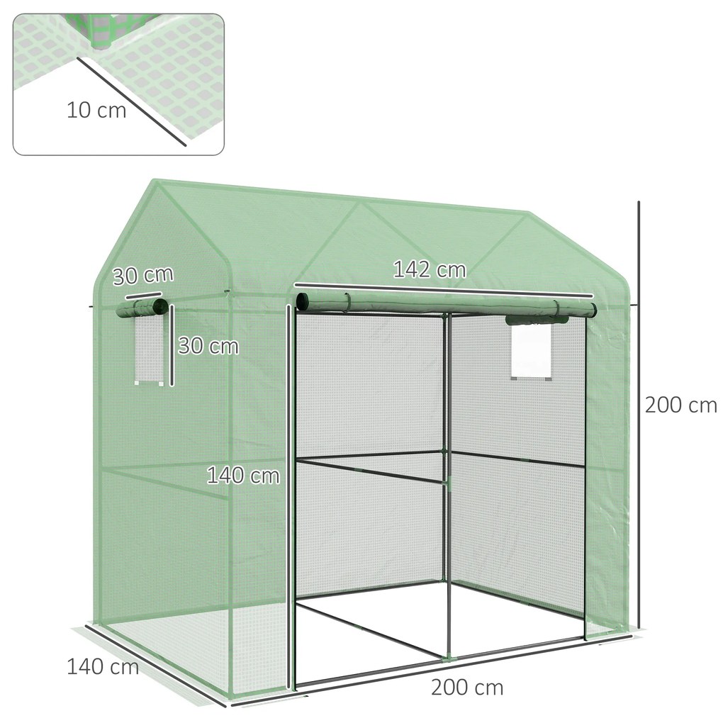 Outsunny Sera de Gradina 200x140x200cm cu Usa Rulanta Ferestre din Plasa Verde | Aosom Romania