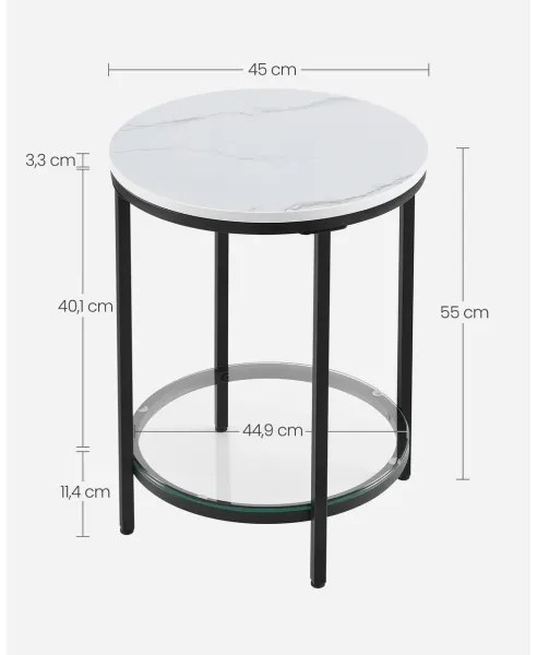 Măsuță laterală SID, neagră/albă