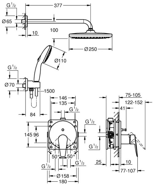 GROHE 25293000 - Set de duș START EDGE, 250 mm, crom lucios