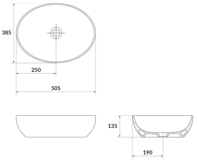 Lavoar pe blat, Cersanit, Larga, oval, 50 cm, alb