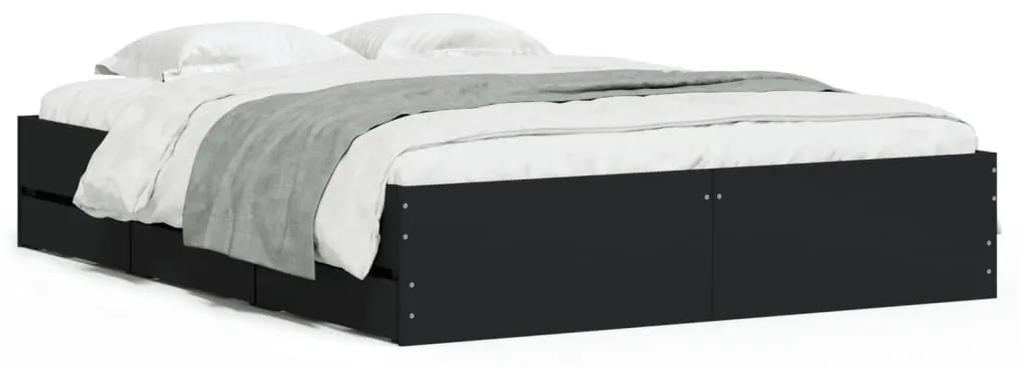 3207274 vidaXL Cadru de pat cu sertare, negru, 140x200 cm, lemn prelucrat