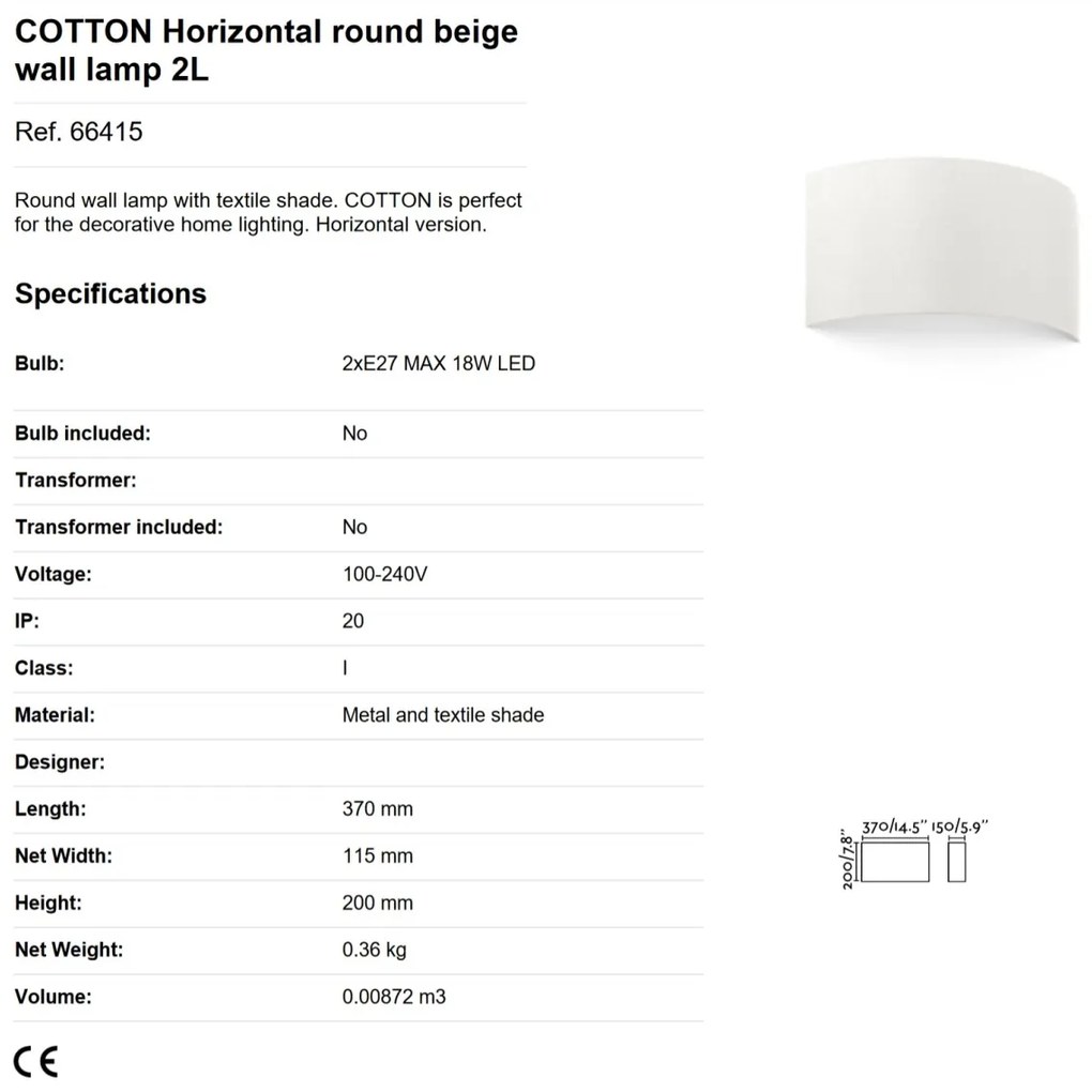 Aplica de perete ambientala design modern COTTON round 2L bej