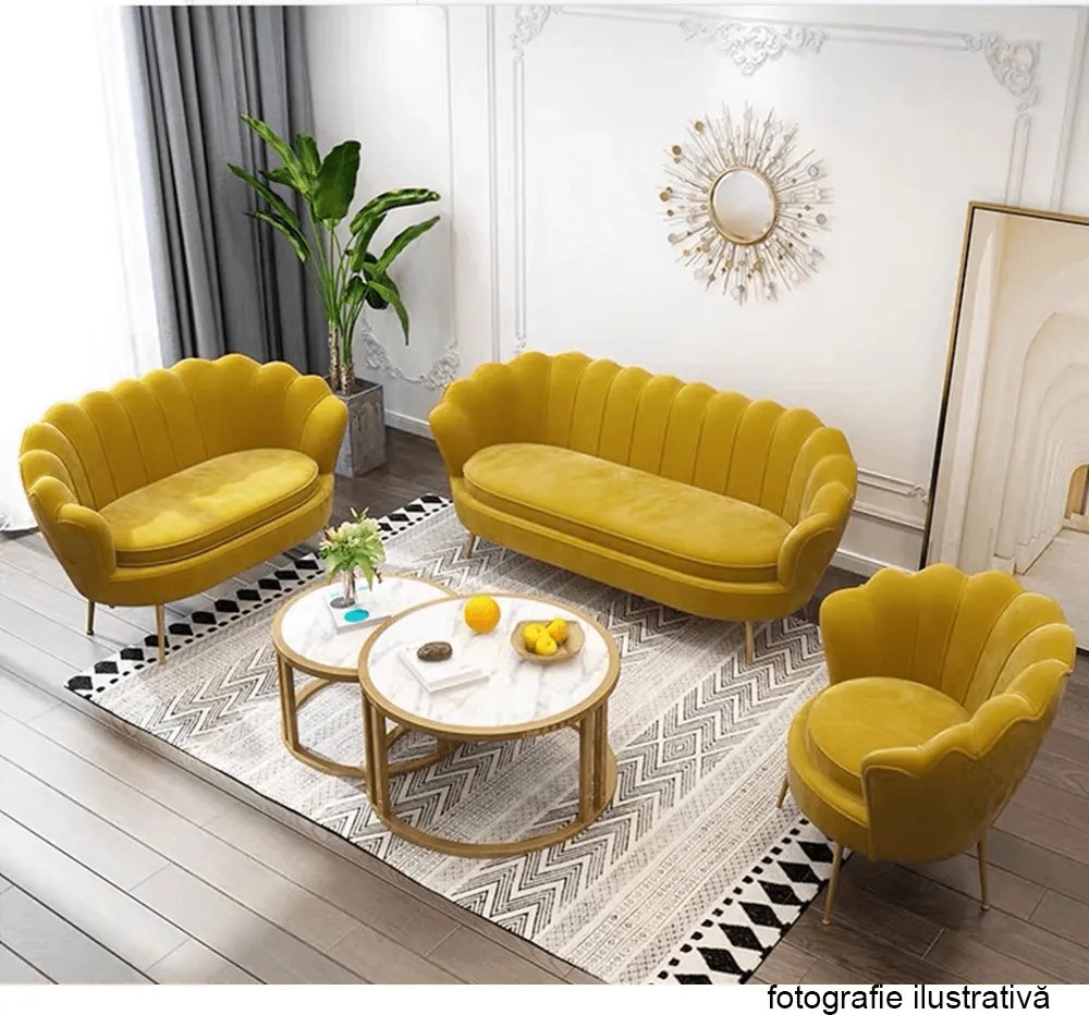 Bancă în stil Art-deco, catifea Velvet muştar/crom auriu, NOBLIN