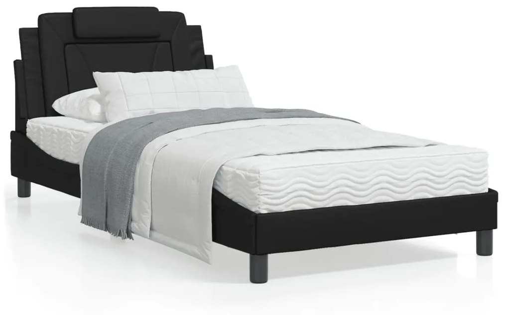 3214001 vidaXL Cadru de pat cu lumini LED, negru, 100x200 cm, piele ecologică