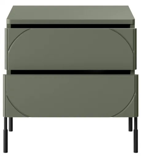 Noptieră cu sertare Sonatia 45 cm 2 sertare cu picioare metalice - verde măsliniu