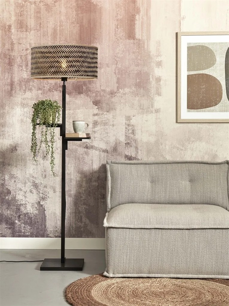 Lampadar eco din bambus cu polita Java black/50x22, bl/nat