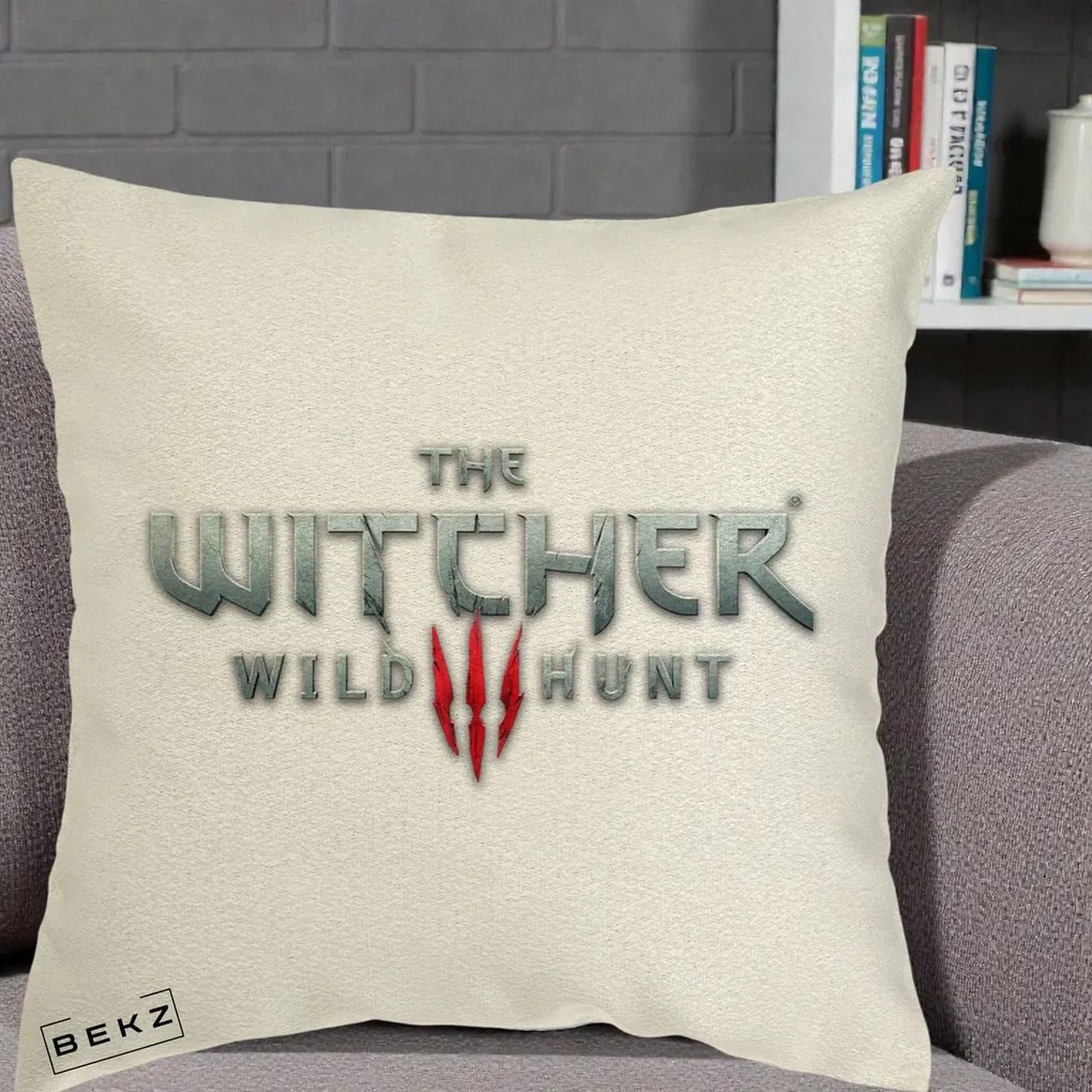 Perna Personalizata The Witcher 3 Wild Hunt, 40x40 cm, Ecru, Husa Detasabila, Perna Inclusa, BEKZ®