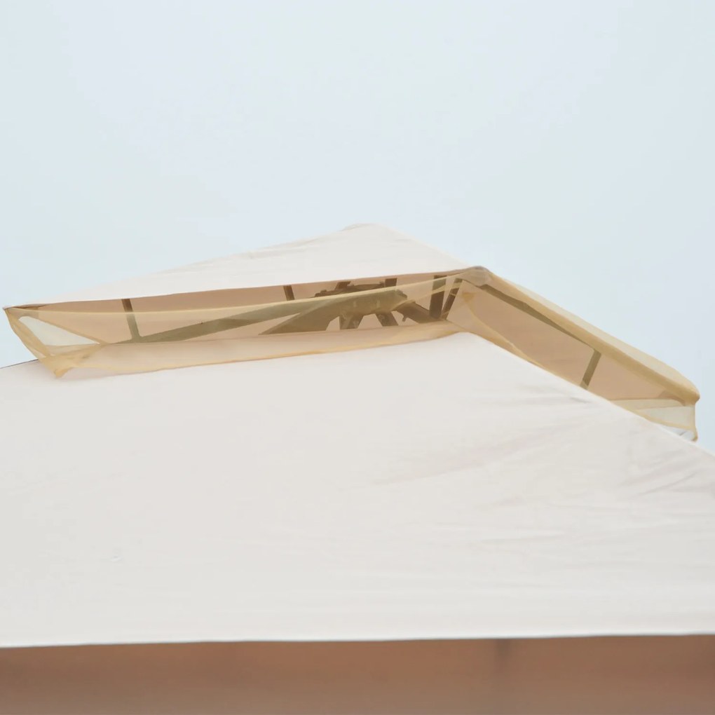 Outsunny Pavilion de Grădină cu Acoperiș Dublu din metal și Poliester,Bej, 3x3m