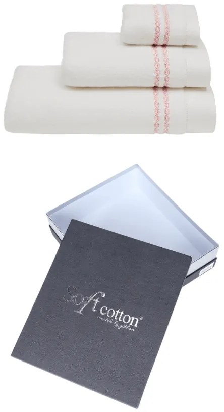 Set cadou prosoape și prosop de corp CHAINE, 3 buc Alb – Broderie roz