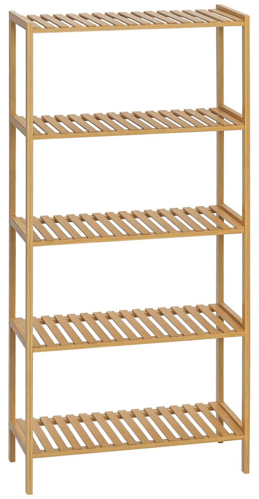HOMCOM Raft de depozitare din bambus cu 5 nivele, bibliotecă pentru sufragerie, dormitor și birou, 60 x 26 x 130 cm, lemn natural | Aosom Romania