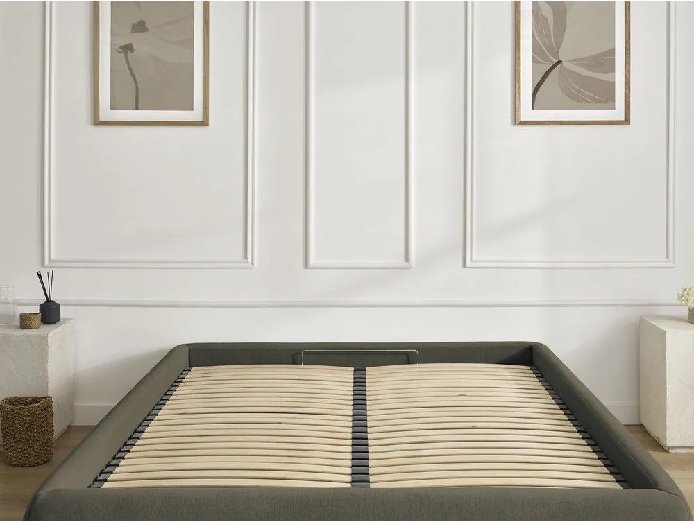 Pat matrimonial verde închis tapițat cu spațiu de depozitare/fără tăblie cu somieră 180x200 cm Inera – Bobochic Paris