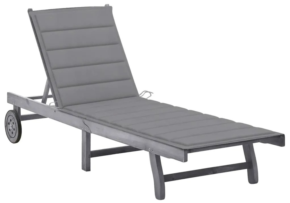 vidaXL Șezlong de grădină cu pernă, gri, lemn masiv de acacia