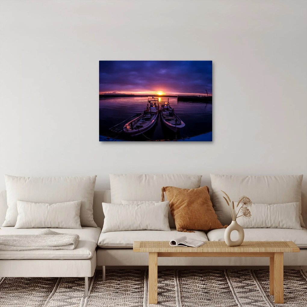 Tablou cu barci pescărești în port (70x50 cm)