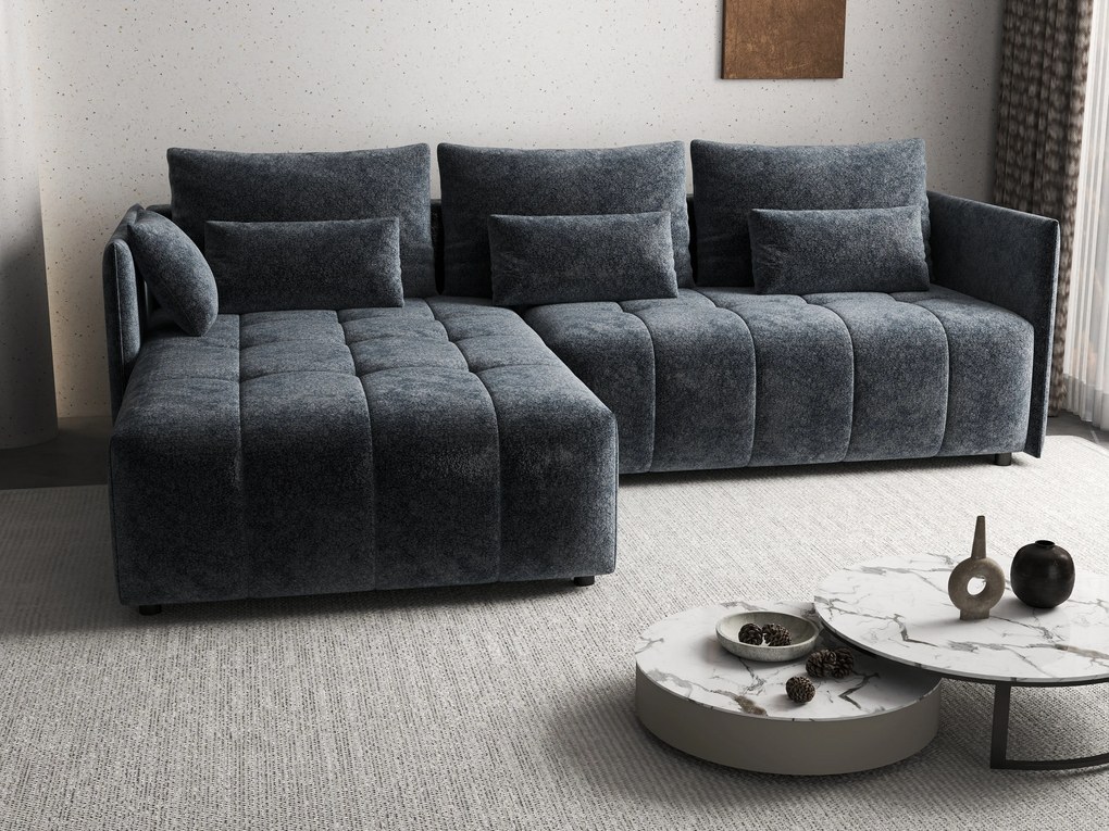 Colțar extensibil dumonde cu ladă de depozitare si sezut confortabil din spuma high-density, Malta Euphoria Grafit 235x185 cm