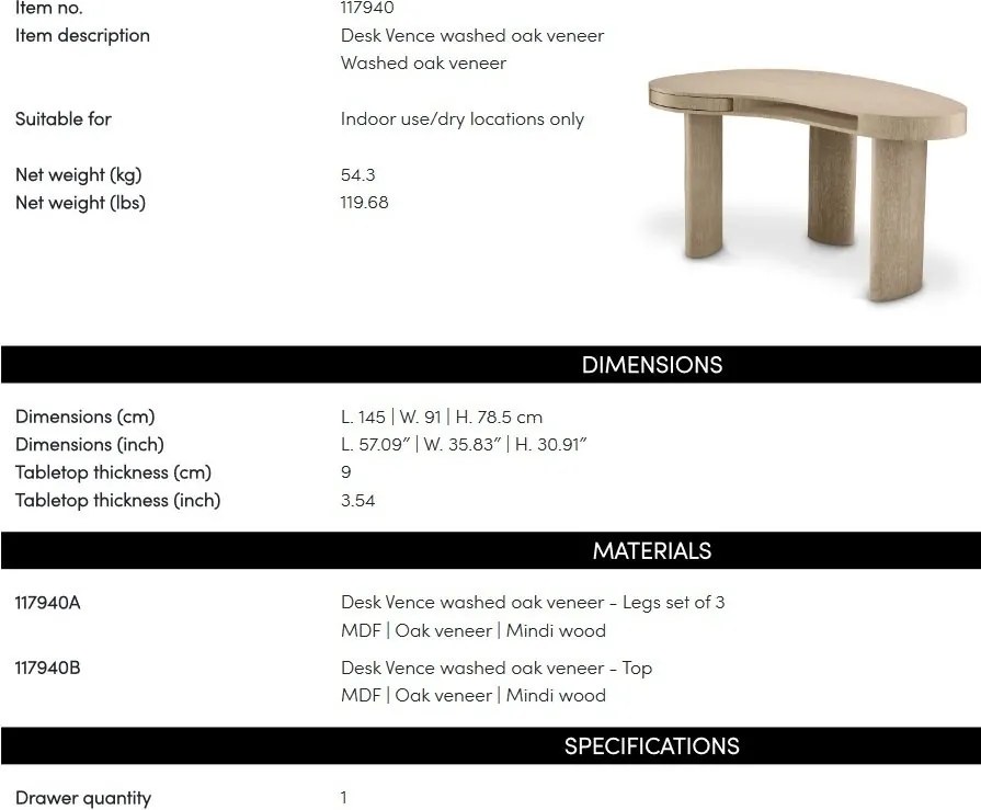 Birou design LUX din furnir de stejar Vence