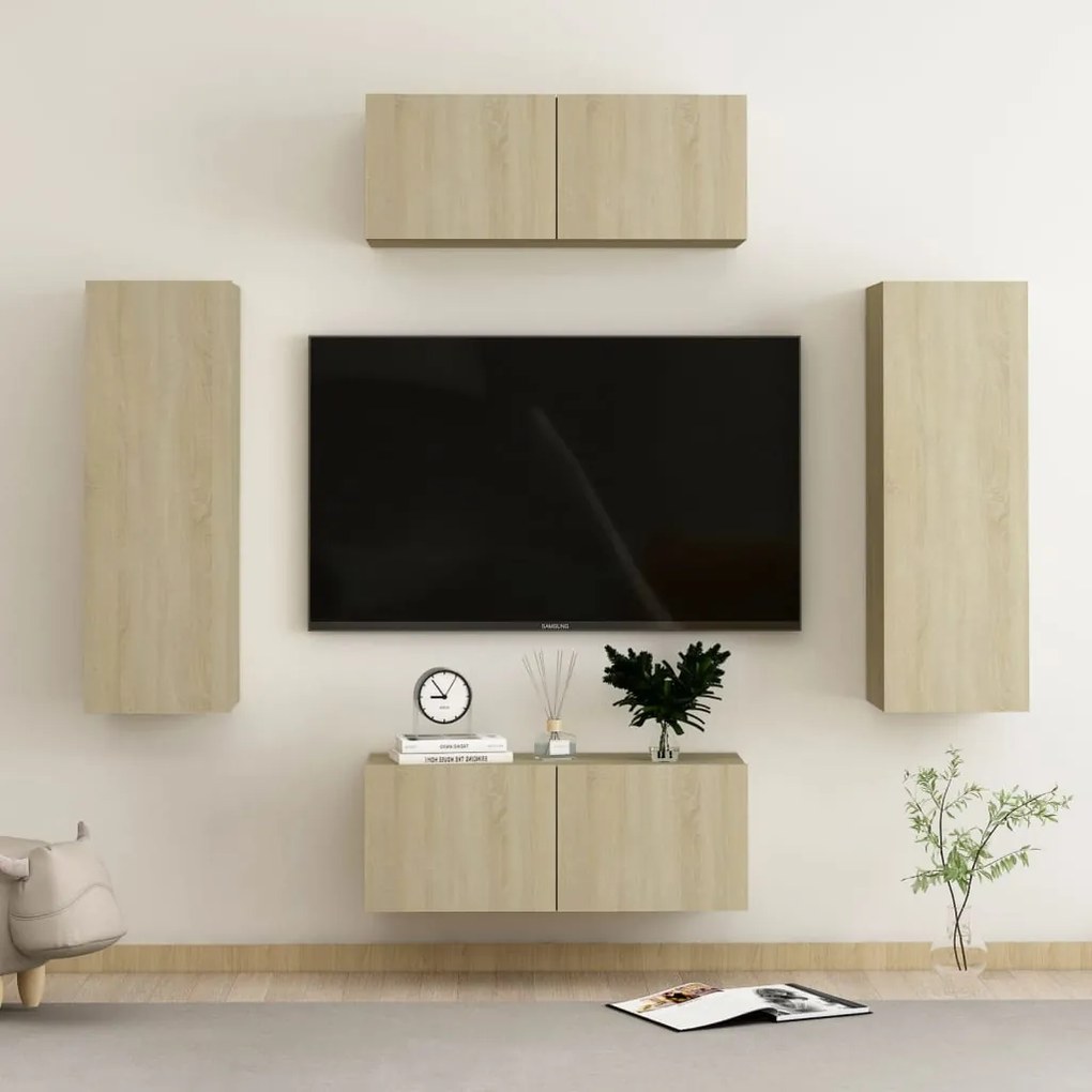 vidaXL Set de dulapuri TV, 4 piese, stejar sonoma, lemn prelucrat