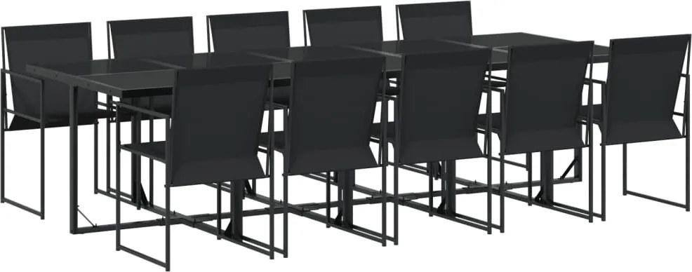 vidaXL Set mobilier de grădină, 11 piese, negru, textilenă
