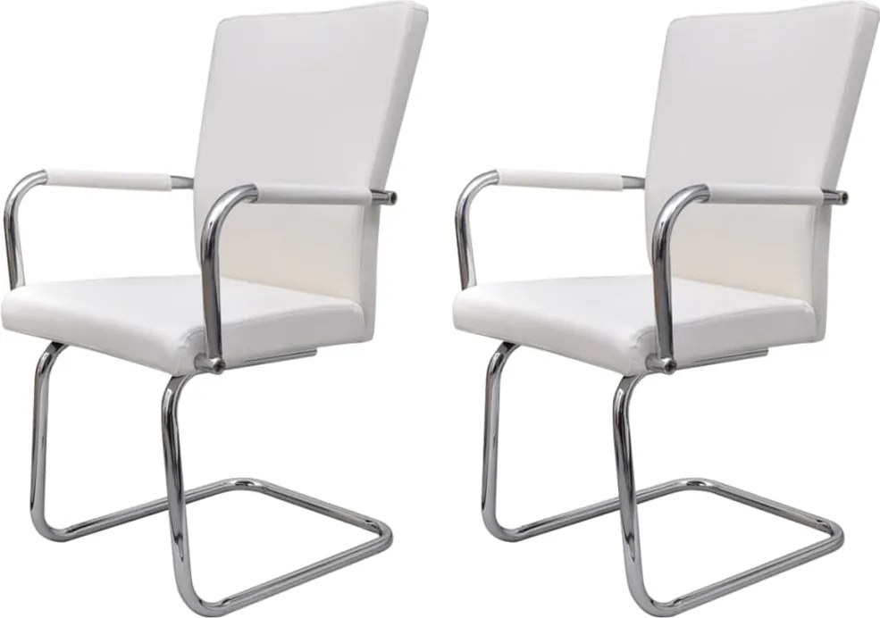 vidaXL Scaune de bucătărie consolă, 2 buc., alb, piele ecologică