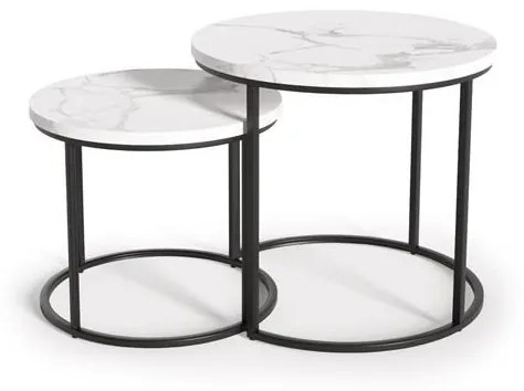 Set 2 mese de cafea Oreo marmura alba/negru – d 43-53 x h 35-45 cm