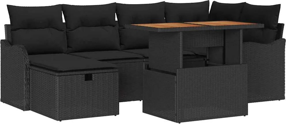 vidaXL Set de canapele pentru grădină cu pernă 7 pcs Negru poliratan