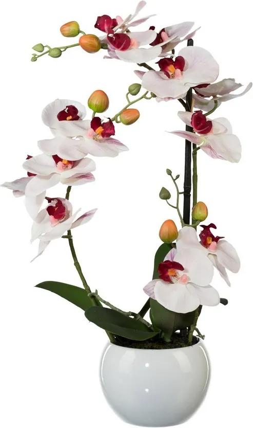 Orhidee artificială în ghiveci ceramic, alb, 42 cm