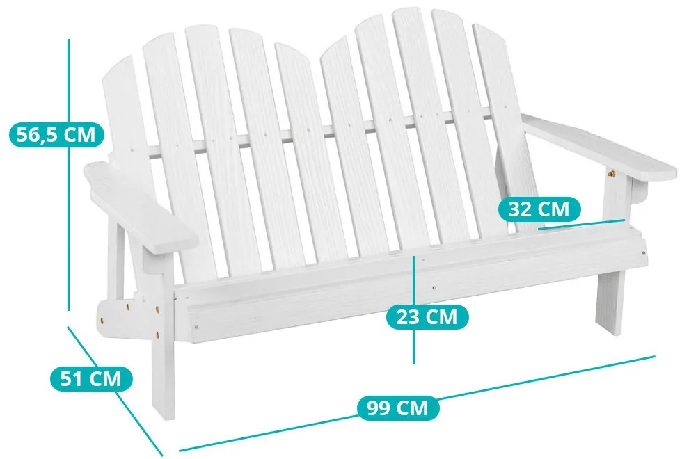 Scaun Adirondack pentru 2 persoane pentru copii, alb