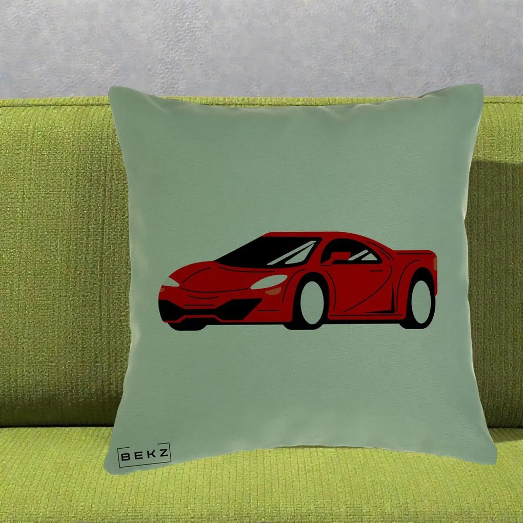 Perna Personalizata Masina Sport Rosie Grafic, 40x40 cm, Verde, Husa Detasabila, Perna Inclusa, BEKZ®