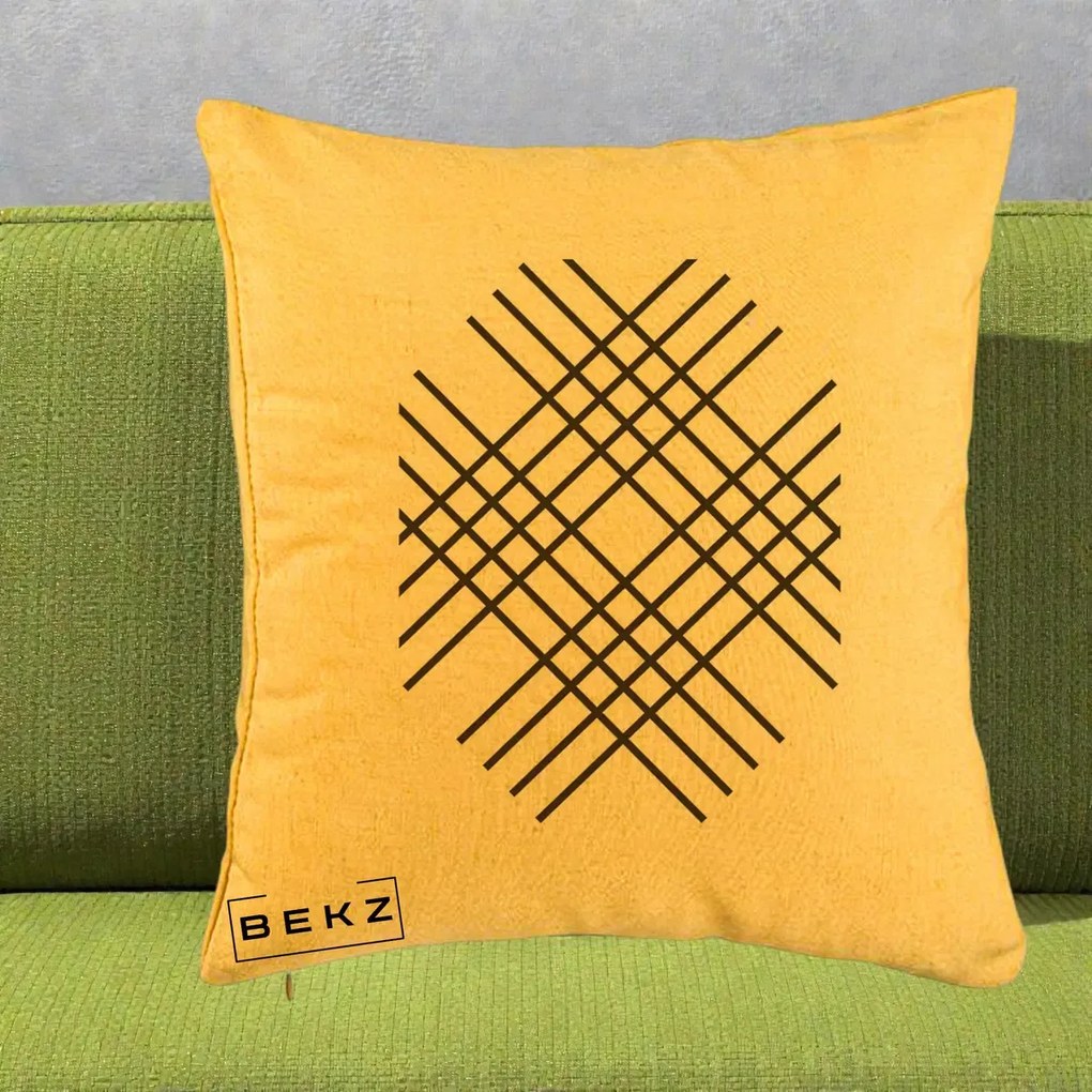 Perna Decorativa Geometric Grid, 40x40 cm, Galben, Husa Detasabila, Perna Inclusa, BEKZ®