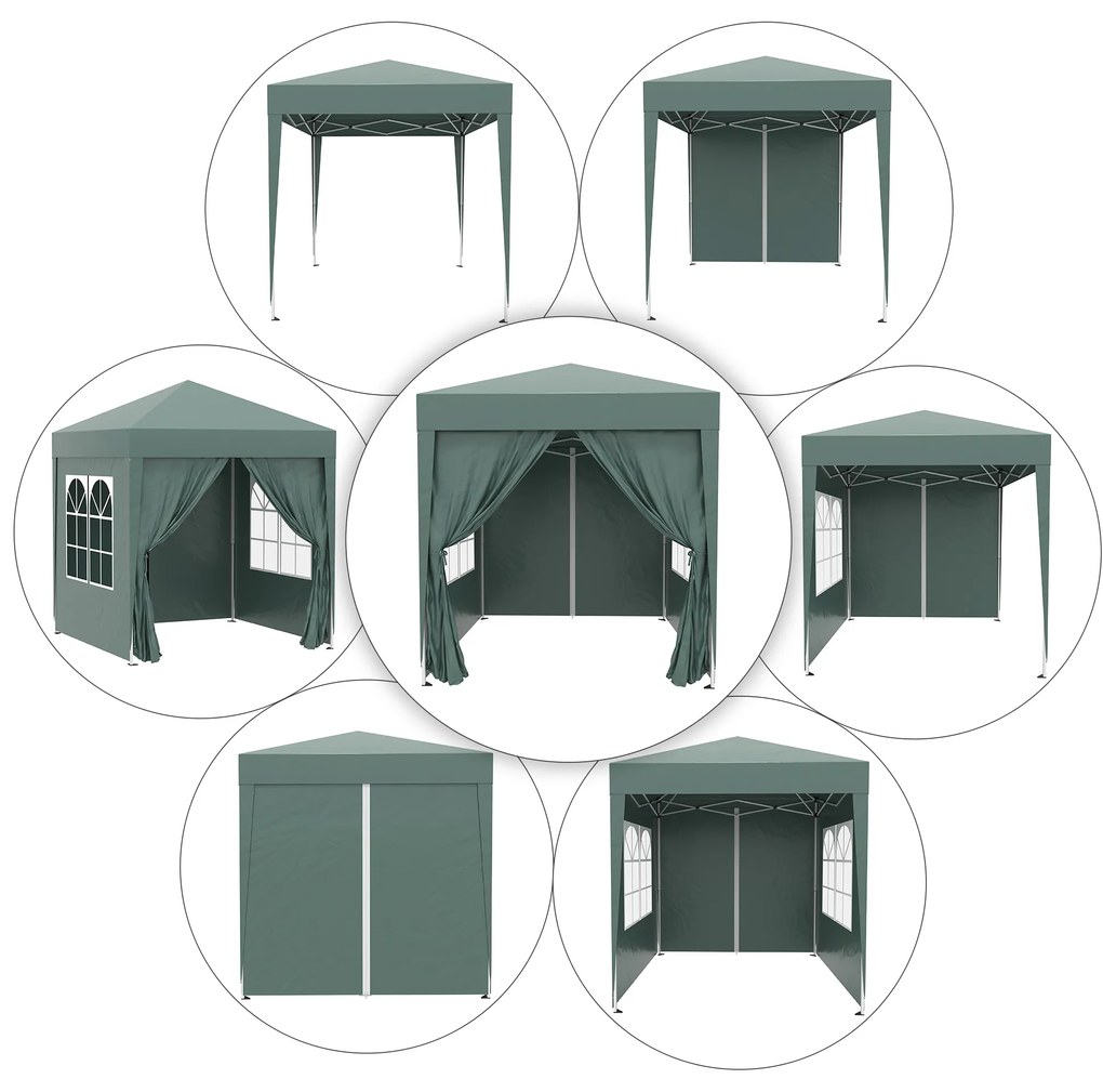 Outsunny Cort 2x2 m impermeabil cu 4 pereti detasabili, cort pliabil din metal si poliester cu husa de transport, Verde