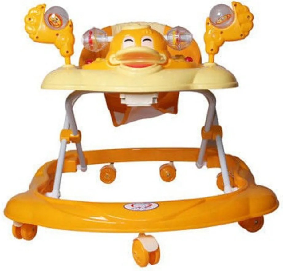 Premergator Reglabil in 3 Trepte Baby Care™ , Ratusca, Pliabil, 8 Roti,Cu Melodii, Galben