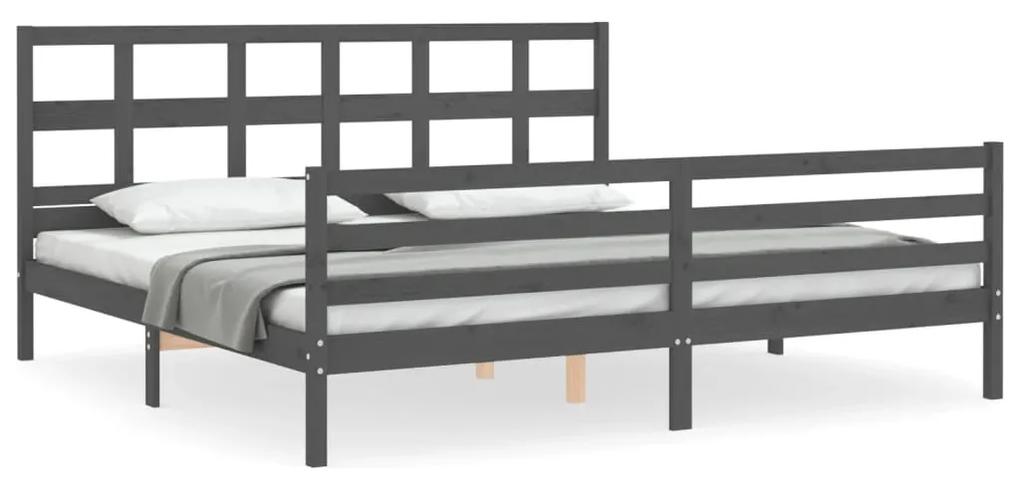3194853 vidaXL Cadru pat cu tăblie 200x200 cm, gri, lemn masiv
