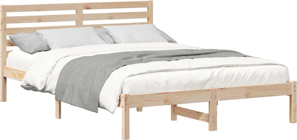 vidaXL Cadru de pat cu headboard Maro 140 x 220 cm Lemn de pin masiv