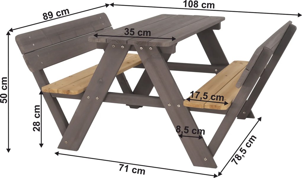 Bancă de grădină pentru copii, lemn, gri/ natural, ABALO