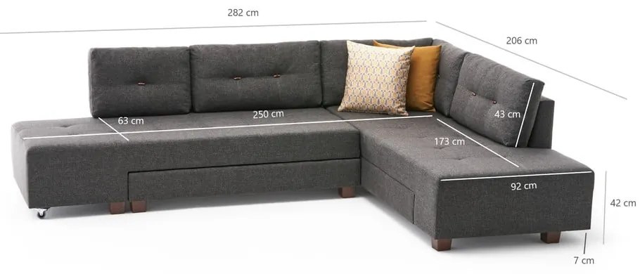 Colțar gri închis extensibil (colț pe partea dreaptă) Manama – Balcab Home