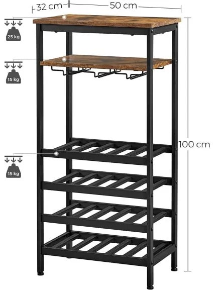 Suport Pentru Sticle, Maro Rustic Si Negru, 50 Cm