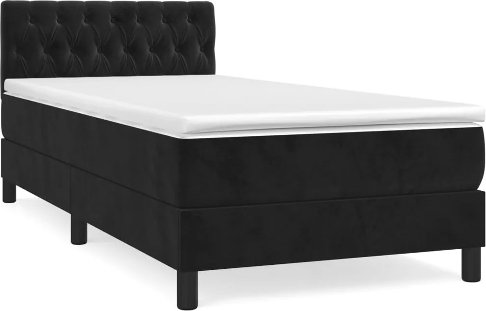 vidaXL Pat box spring cu saltea, negru, 90x190 cm, catifea