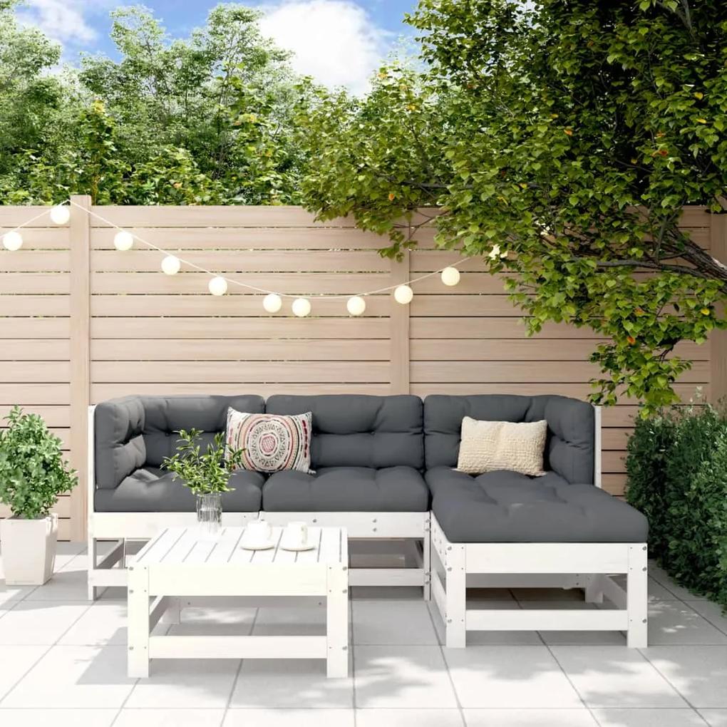 3186173 vidaXL Set mobilier relaxare de grădină 5 piese alb lemn masiv de pin