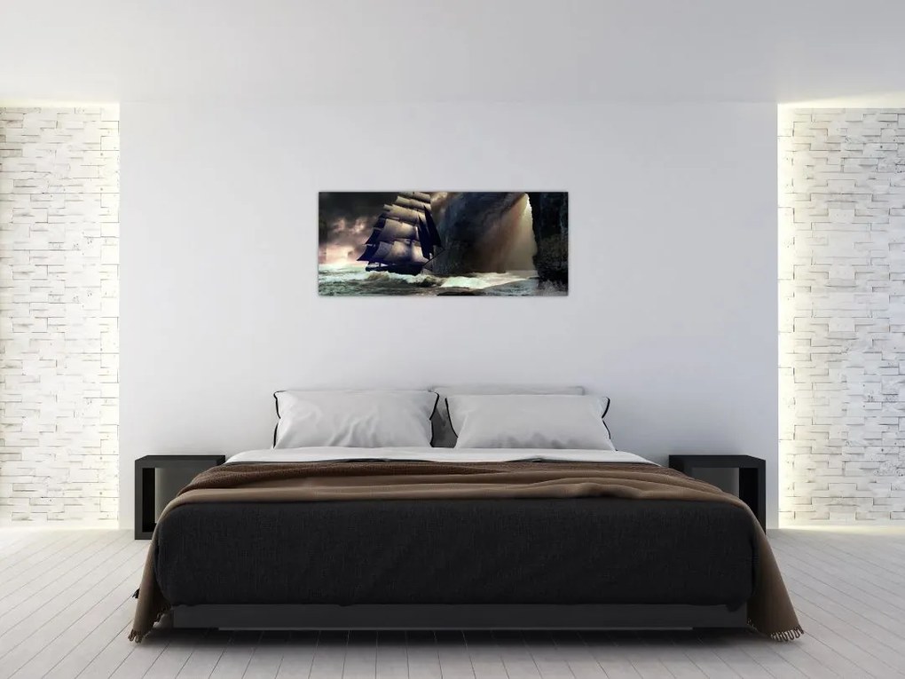 Tablou - Navă printre recife (120x50 cm)