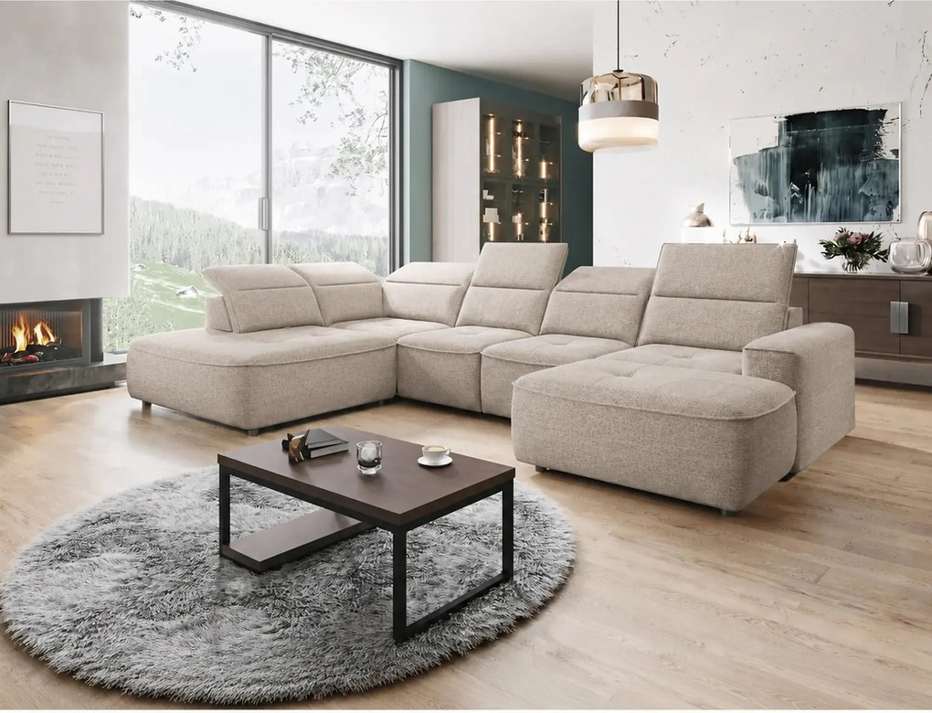 Coltar COLOMBO XL, sezlong stanga, stofa catifelata bej - Letto 11, cu