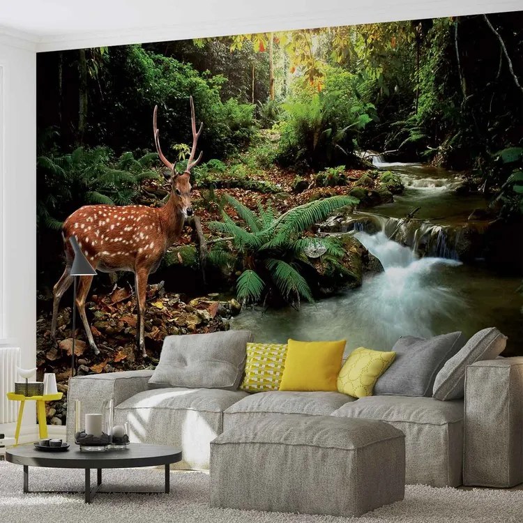 Deer in Forest Fototapet, (254 x 184 cm)