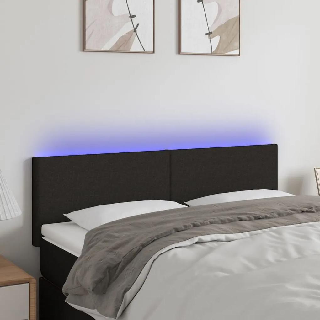 3121332 vidaXL Tăblie de pat cu LED, negru, 144x5x78/88 cm, textil