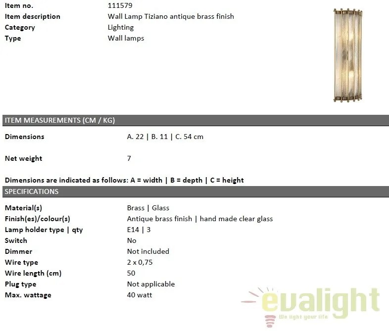 Aplica eleganta design LUX Tiziano, alama antic 111579 HZ