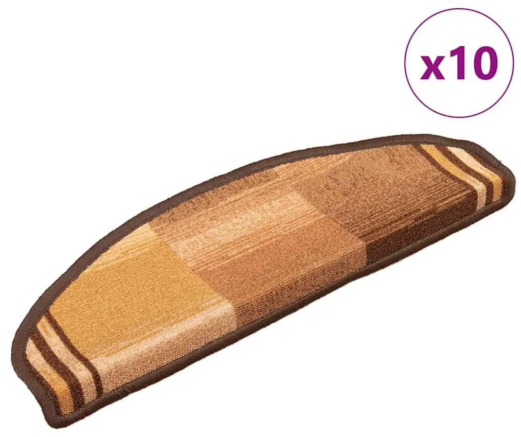 vidaXL Covorașe pentru scări autoadezive, 10 buc., maro, 65x21x4 cm