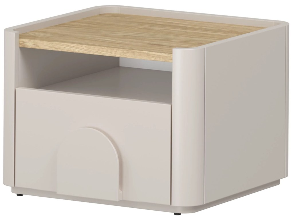 Noptieră Amilio cu sertar 50 cm - cașmir / stejar uleiat / mânere cașmir