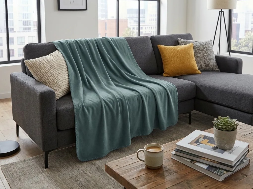 Patura din fleece FLEORA, menta inchisa Dimensiune: 150 x 200 cm