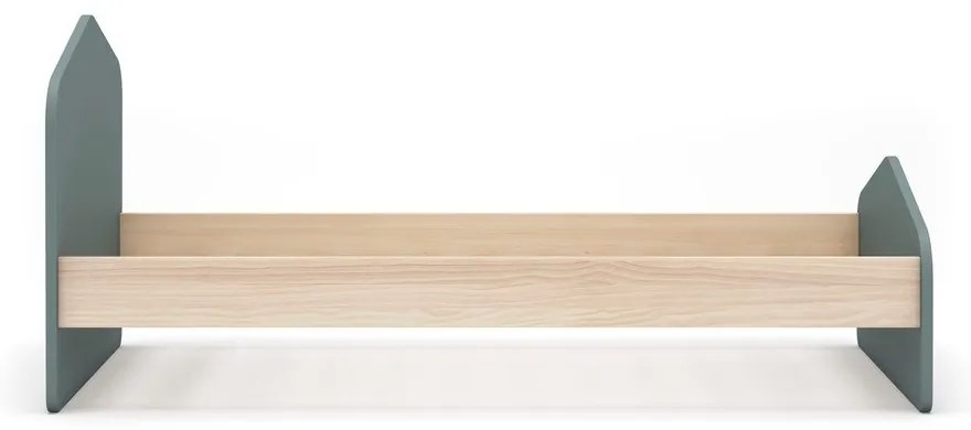 Pat pentru copii în culoare naturală/verde prăfuit cu aspect de lemn de pin cu somieră 90x190 cm Estefania – Marckeric